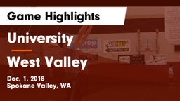 University  vs West Valley Game Highlights - Dec. 1, 2018