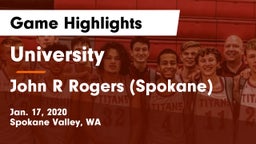 University  vs John R Rogers  (Spokane) Game Highlights - Jan. 17, 2020