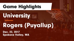 University  vs Rogers  (Puyallup) Game Highlights - Dec. 22, 2017