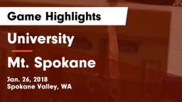 University  vs Mt. Spokane Game Highlights - Jan. 26, 2018