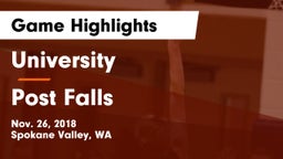 University  vs Post Falls  Game Highlights - Nov. 26, 2018