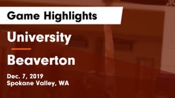 University  vs Beaverton  Game Highlights - Dec. 7, 2019
