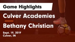 Culver Academies vs Bethany Christian Game Highlights - Sept. 19, 2019