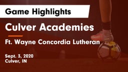 Culver Academies vs Ft. Wayne Concordia Lutheran  Game Highlights - Sept. 3, 2020