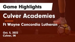 Culver Academies vs Ft Wayne Concordia Lutheran Game Highlights - Oct. 5, 2022
