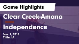 Clear Creek-Amana vs Independence  Game Highlights - Jan. 9, 2018