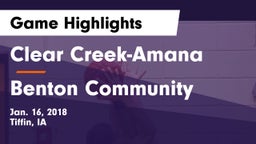 Clear Creek-Amana vs Benton Community Game Highlights - Jan. 16, 2018