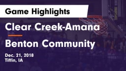 Clear Creek-Amana vs Benton Community Game Highlights - Dec. 21, 2018