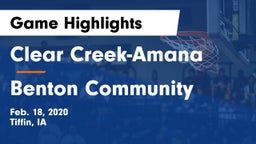 Clear Creek-Amana vs Benton Community Game Highlights - Feb. 18, 2020