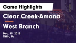 Clear Creek-Amana vs West Branch  Game Highlights - Dec. 15, 2018