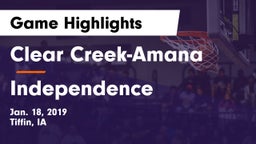 Clear Creek-Amana vs Independence  Game Highlights - Jan. 18, 2019