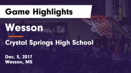 Wesson  vs Crystal Springs High  School Game Highlights - Dec. 5, 2017
