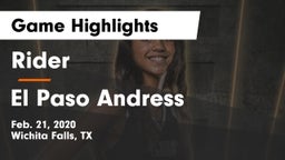 Rider  vs El Paso Andress Game Highlights - Feb. 21, 2020