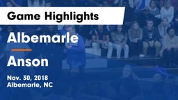 Albemarle  vs Anson  Game Highlights - Nov. 30, 2018