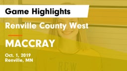 Renville County West  vs MACCRAY  Game Highlights - Oct. 1, 2019