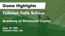 Tallulah Falls School vs Academy of Richmond County Game Highlights - Sept. 29, 2022