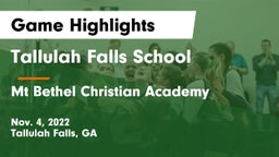 Tallulah Falls School vs Mt Bethel Christian Academy Game Highlights - Nov. 4, 2022