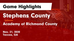 Stephens County  vs Academy of Richmond County  Game Highlights - Nov. 21, 2020