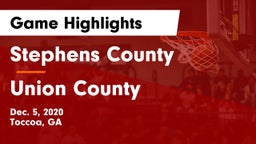 Stephens County  vs Union County  Game Highlights - Dec. 5, 2020