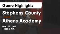 Stephens County  vs Athens Academy Game Highlights - Dec. 28, 2023