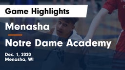 Menasha  vs Notre Dame Academy Game Highlights - Dec. 1, 2020