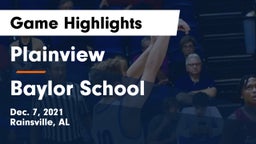 Plainview  vs Baylor School Game Highlights - Dec. 7, 2021