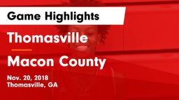 Thomasville  vs Macon County  Game Highlights - Nov. 20, 2018