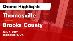 Thomasville  vs Brooks County  Game Highlights - Jan. 4, 2019