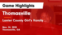 Thomasville  vs Lanier County  Girl's Varsity Game Highlights - Nov. 24, 2020