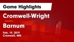 Cromwell-Wright  vs Barnum Game Highlights - Feb. 19, 2019