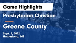 Presbyterian Christian  vs Greene County  Game Highlights - Sept. 3, 2022
