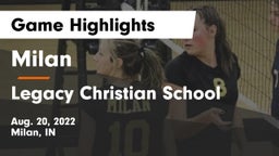 Milan  vs Legacy Christian School Game Highlights - Aug. 20, 2022