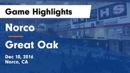 Norco  vs Great Oak  Game Highlights - Dec 10, 2016