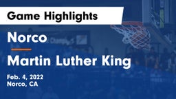 Norco  vs Martin Luther King  Game Highlights - Feb. 4, 2022