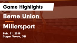 Berne Union  vs Millersport  Game Highlights - Feb. 21, 2018