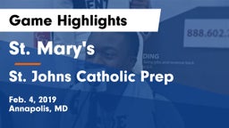 St. Mary's  vs St. Johns Catholic Prep Game Highlights - Feb. 4, 2019
