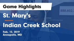 St. Mary's  vs Indian Creek School Game Highlights - Feb. 12, 2019