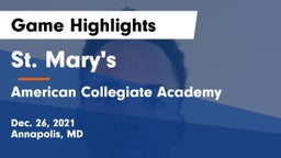 St. Mary's  vs American Collegiate Academy Game Highlights - Dec. 26, 2021