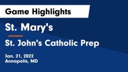St. Mary's  vs St. John's Catholic Prep  Game Highlights - Jan. 21, 2022
