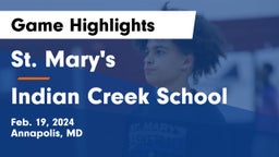 St. Mary's  vs Indian Creek School Game Highlights - Feb. 19, 2024