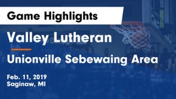 Valley Lutheran  vs Unionville Sebewaing Area Game Highlights - Feb. 11, 2019