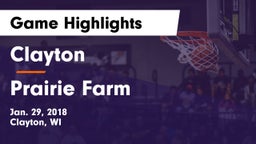 Clayton  vs Prairie Farm Game Highlights - Jan. 29, 2018