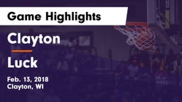 Clayton  vs Luck  Game Highlights - Feb. 13, 2018