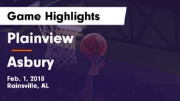Plainview  vs Asbury  Game Highlights - Feb. 1, 2018