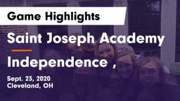 Saint Joseph Academy vs Independence ,  Game Highlights - Sept. 23, 2020