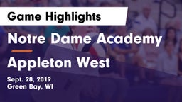 Notre Dame Academy vs Appleton West  Game Highlights - Sept. 28, 2019