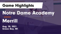 Notre Dame Academy vs Merrill  Game Highlights - Aug. 28, 2021