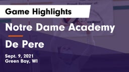 Notre Dame Academy vs De Pere  Game Highlights - Sept. 9, 2021