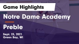 Notre Dame Academy vs Preble  Game Highlights - Sept. 23, 2021
