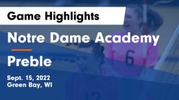 Notre Dame Academy vs Preble  Game Highlights - Sept. 15, 2022